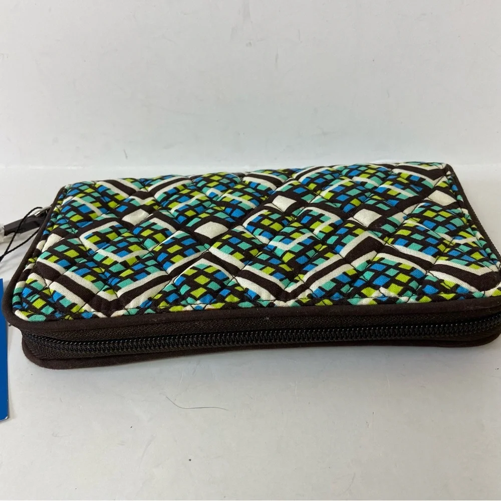 Vera Bradley Wallet RFID Georgia Rain Forest Black Blue Green Zip Quilted Zip - Picture 7 of 10